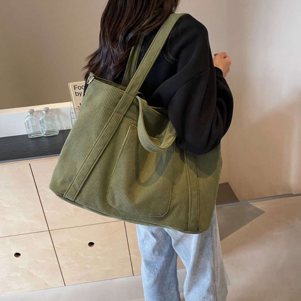 Shopper Tote Canvas - Temperament Solid Color Corduroy Shoulder Bag