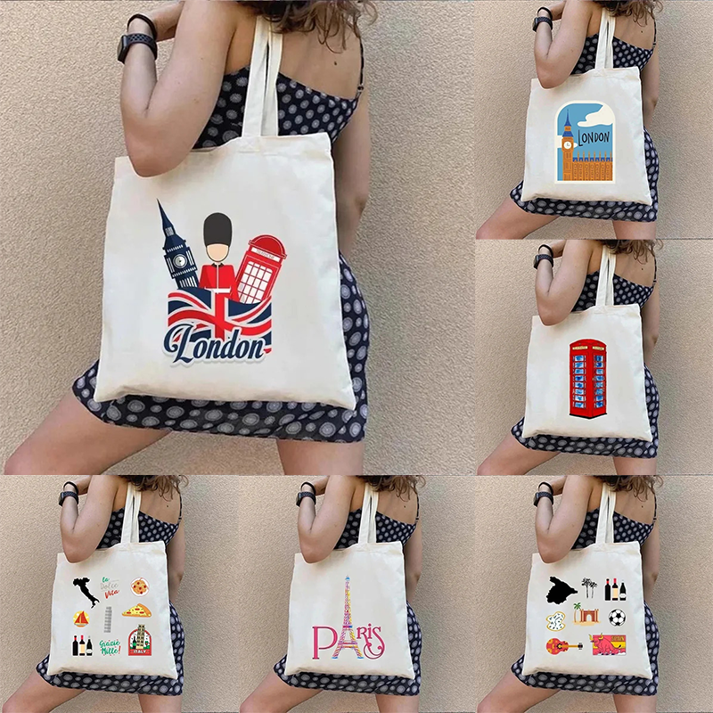 Shopper Tote Canvas - London UK Paris Printing Ladies Canvas