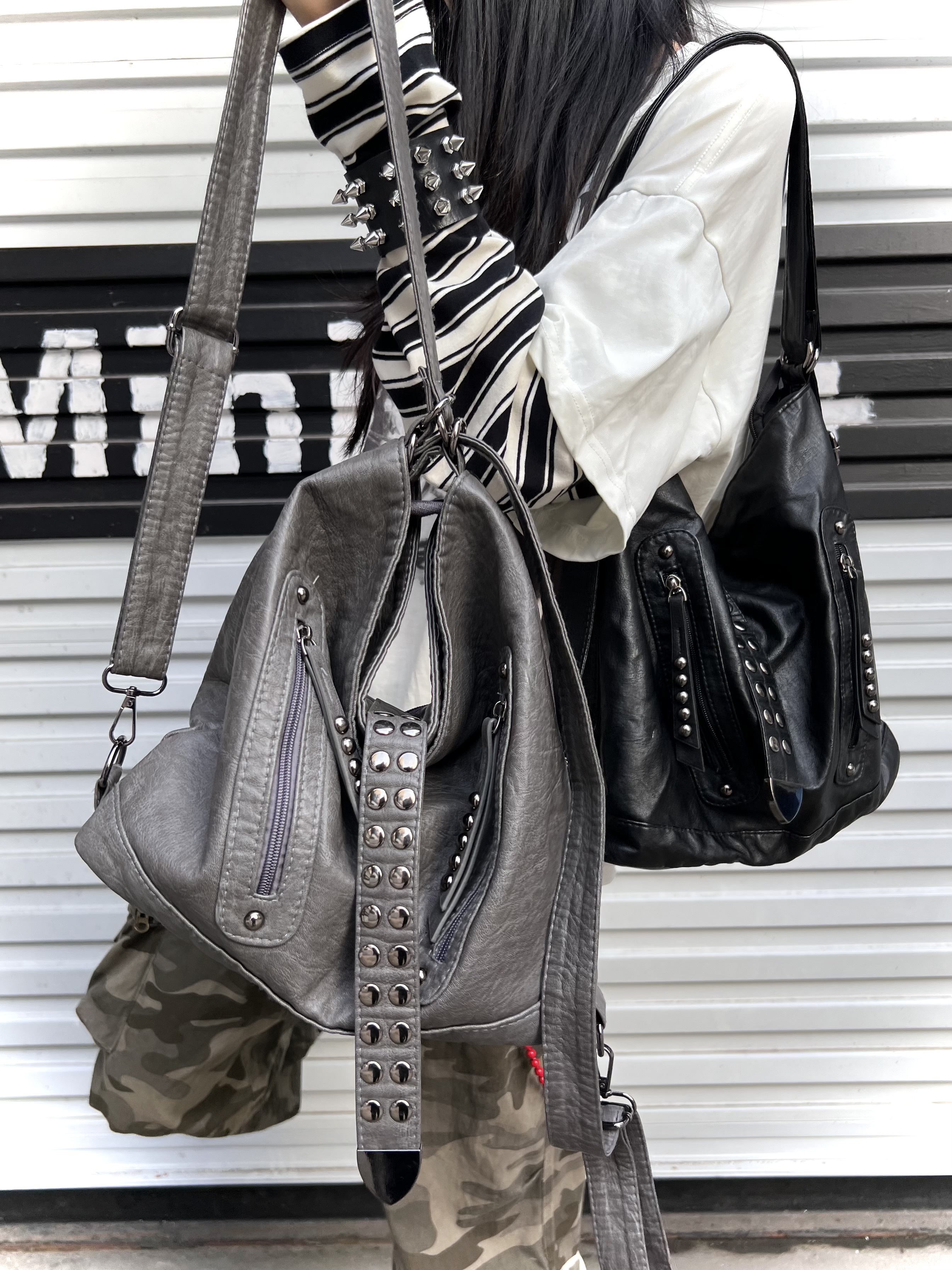 Women Bags With Laptop Compartment - Retro Rivet Spice Girl Handbag Large
