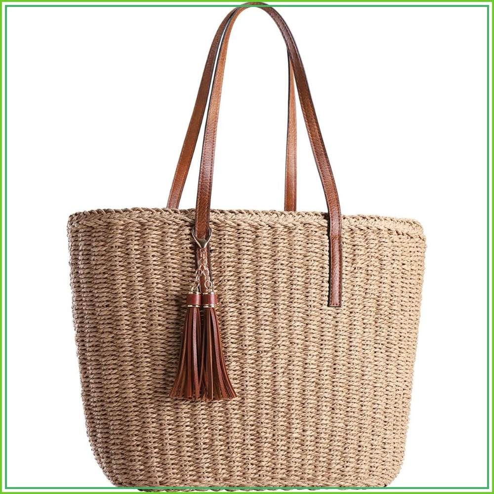 Woven Straw Bag - M Size Travel Straw Tote Bag