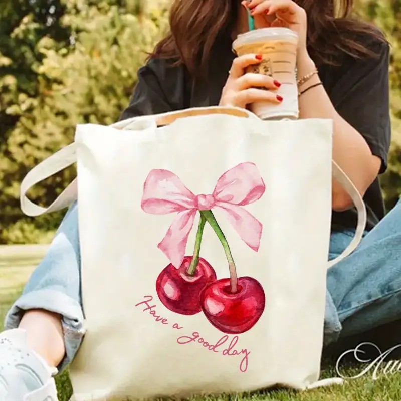 Canvas Tote Bag with Cherry Bo - Shopper Tote Canvas 리뷰 및 가격
