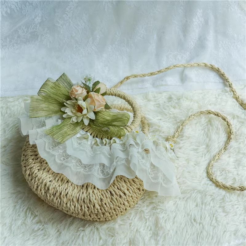 Country-style Lolita lace stra - Woven Straw Bag 리뷰 및 가격