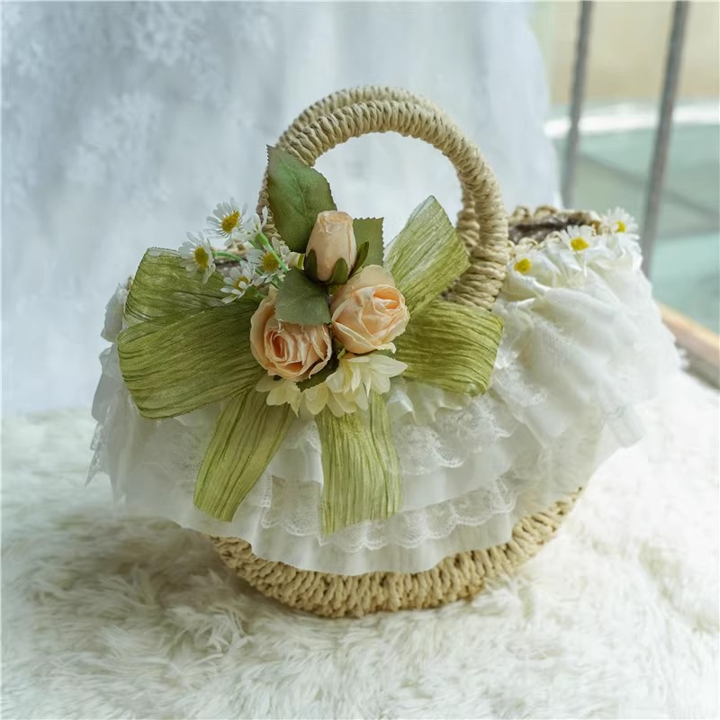 Country-style Lolita lace stra - Woven Straw Bag 리뷰 및 가격