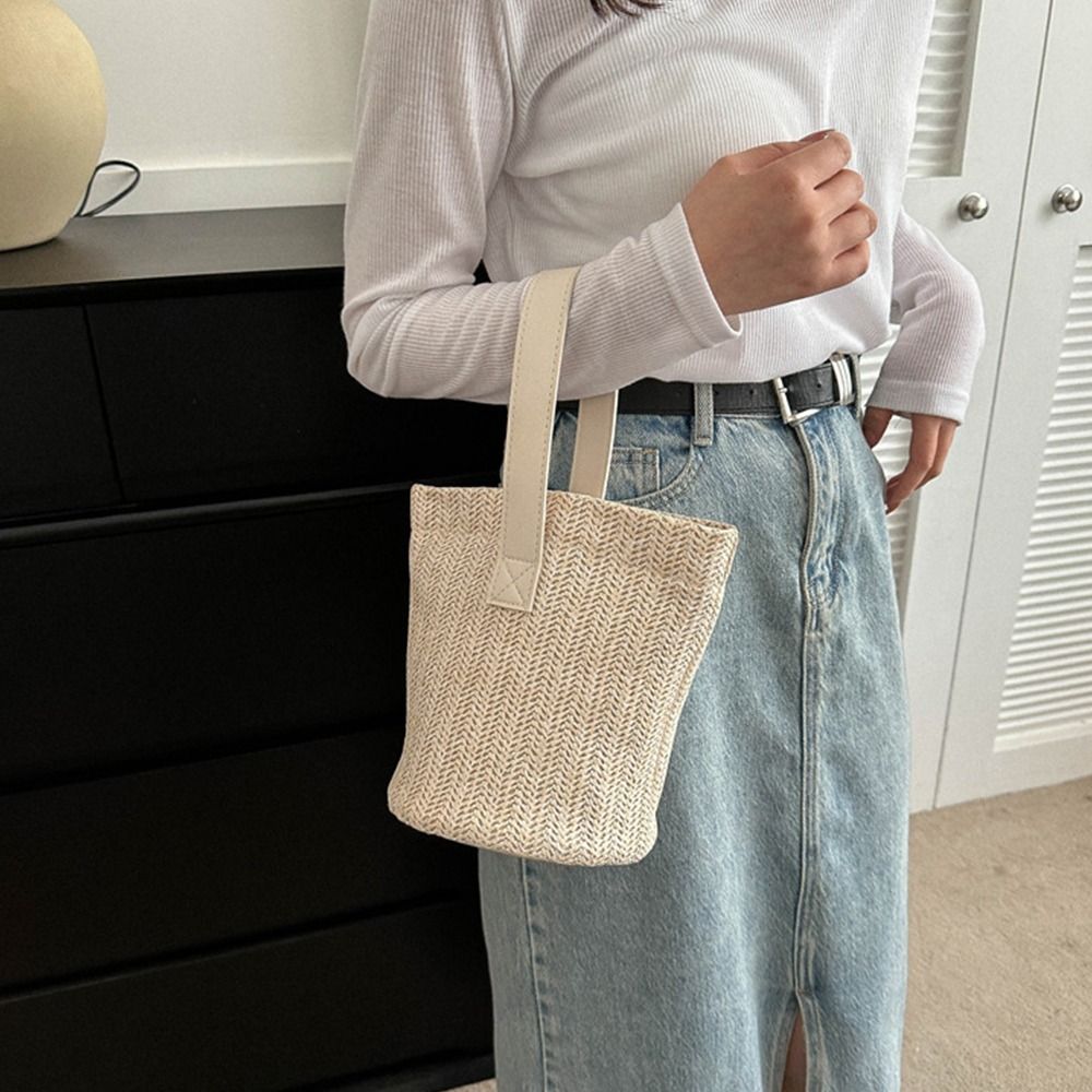 Cute PU Straw Bucket Bag Korea - Woven Straw Bag 리뷰 및 가격