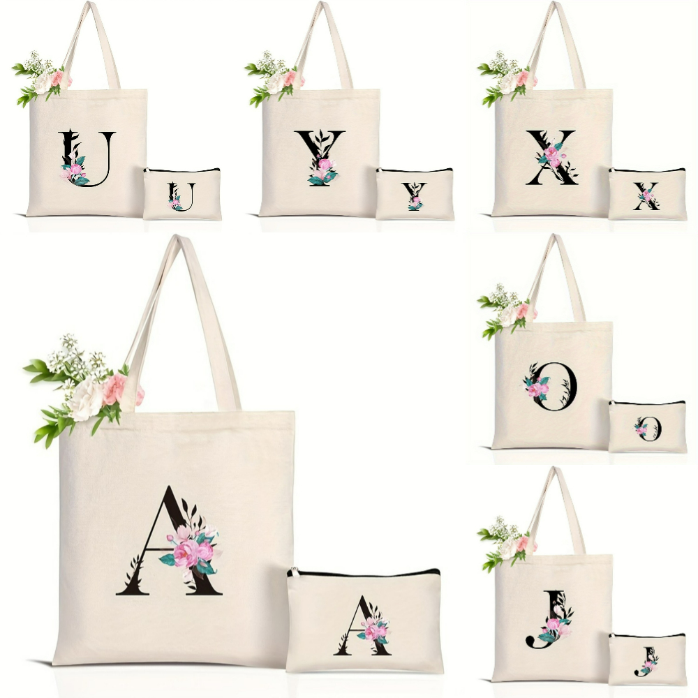 Elegant Floral Alphabet Tote B - Shopper Tote Canvas 리뷰 및 가격