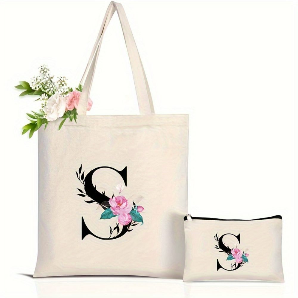 Elegant Floral Alphabet Tote B - Shopper Tote Canvas 리뷰 및 가격