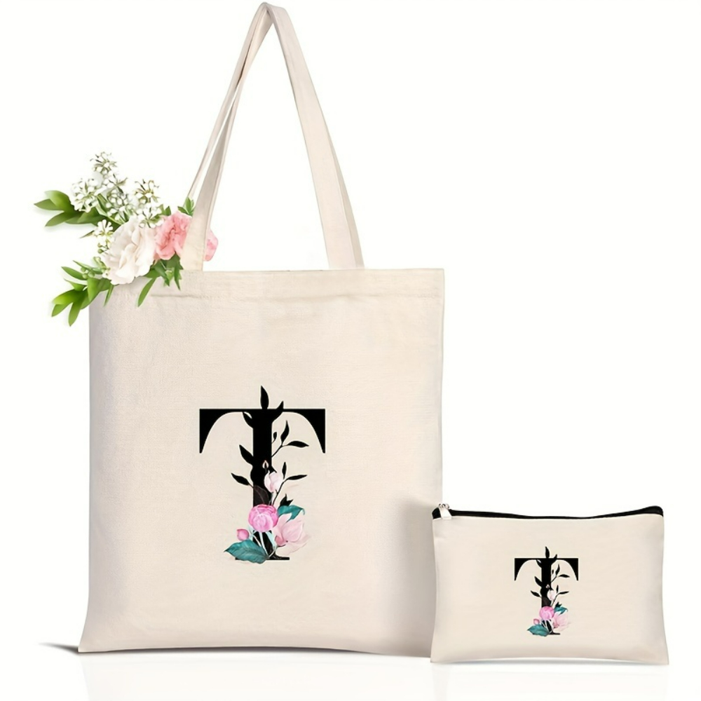 Elegant Floral Alphabet Tote B - Shopper Tote Canvas 리뷰 및 가격